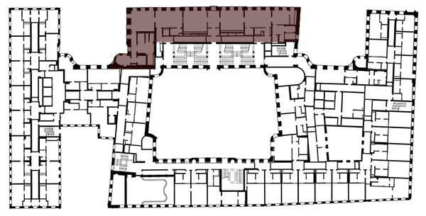 Grundriss des Taschenbergpalais mit farbig markierter Lage der Royal Suite
